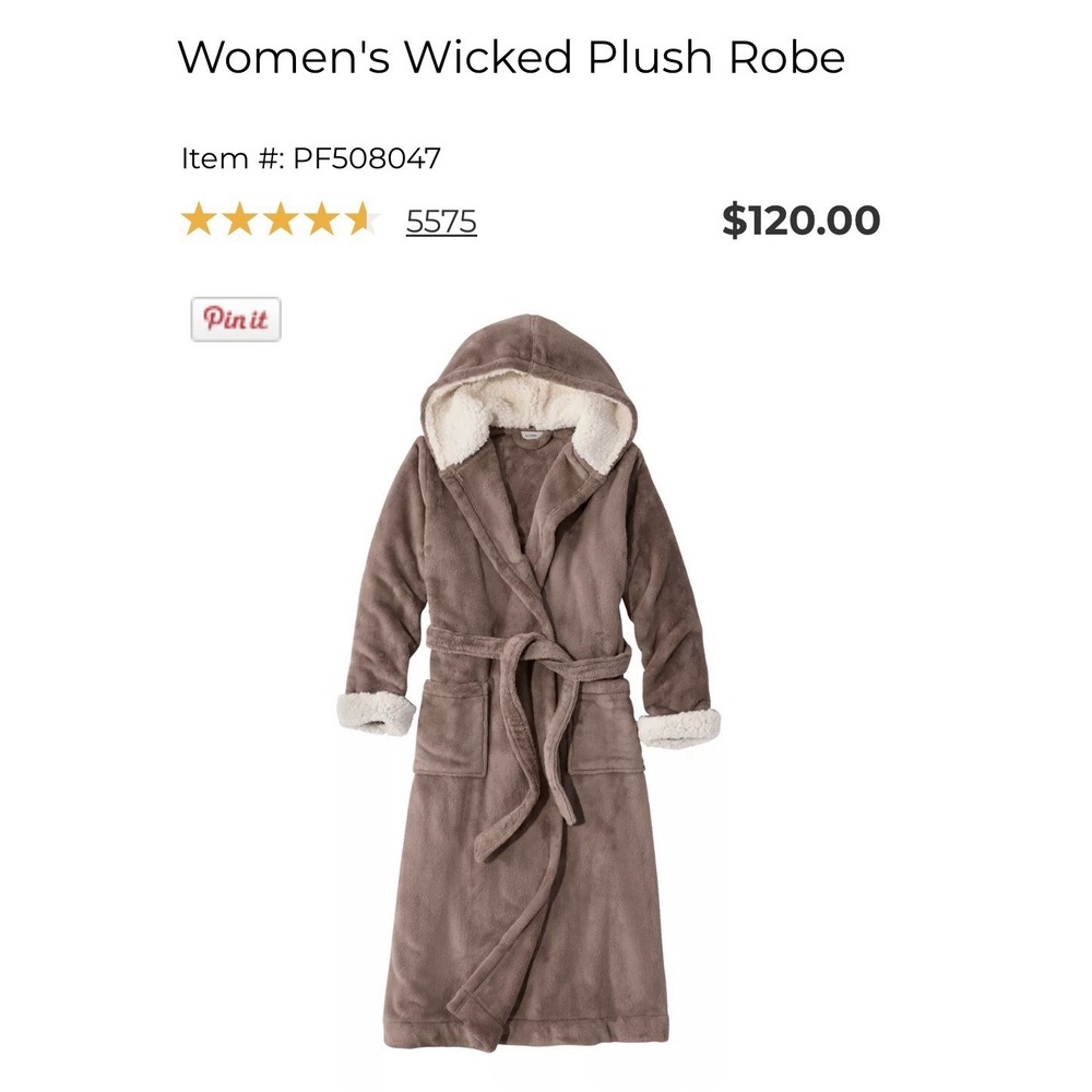 LL Bean Gray Hooded Fleece 50" Long WICKED PLUSH ROBE Women's Size Large New NWT - Picture 9 of 9